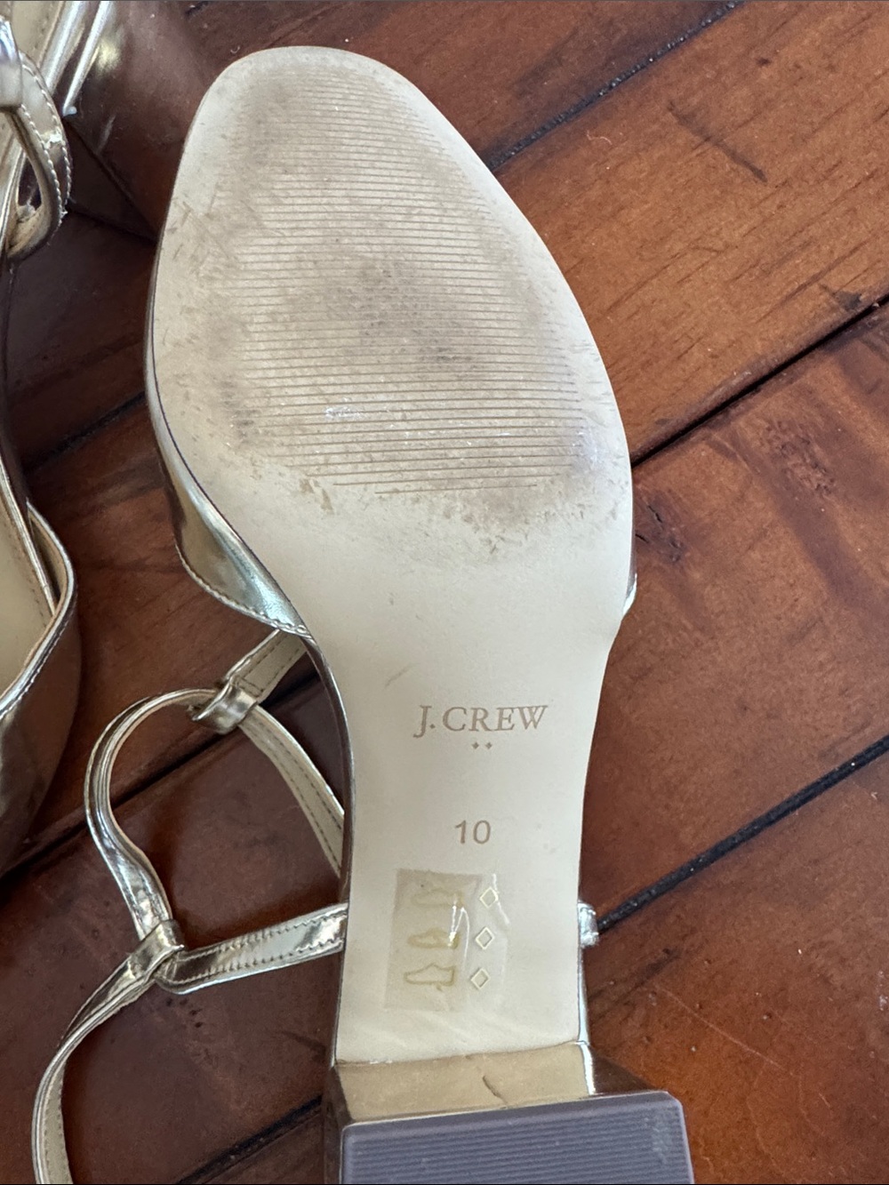 J. Crew Metallic Gold T-Strap Slingback Heels - Picture 3 of 4